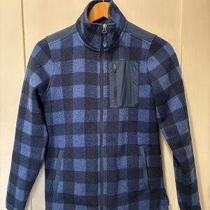 LL Bean Women’s Fleece Zip Up Jacket Blue Plaid Check XS Regular